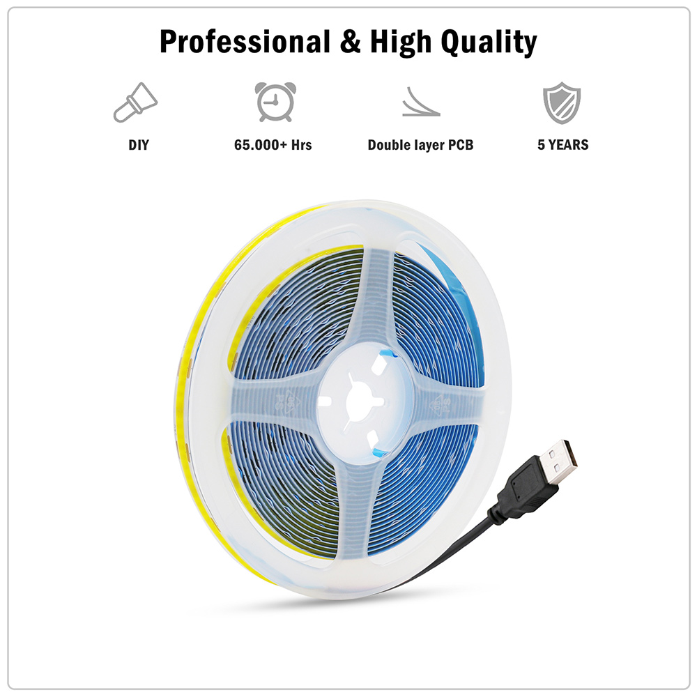 5v usb cob led -nauhaa, 320 lediä, joustava teippi, 8mm piirilevyä, valkoinen/punainen/vihreä/vaaleanpunainen/jäänsininen/keltainen nauha, yölamppu, television taustavalot