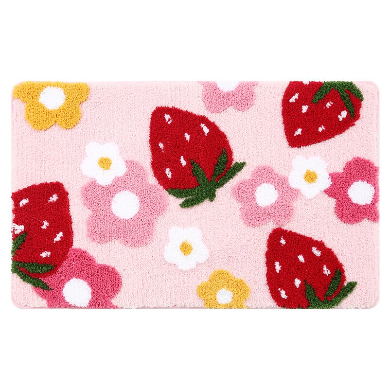 Söt jordgubbsgolvmatta halkfri badmatta sovrum hall entrématta toalett absorberande matta matta blomfot matta: Rosa / 50 x 120cm