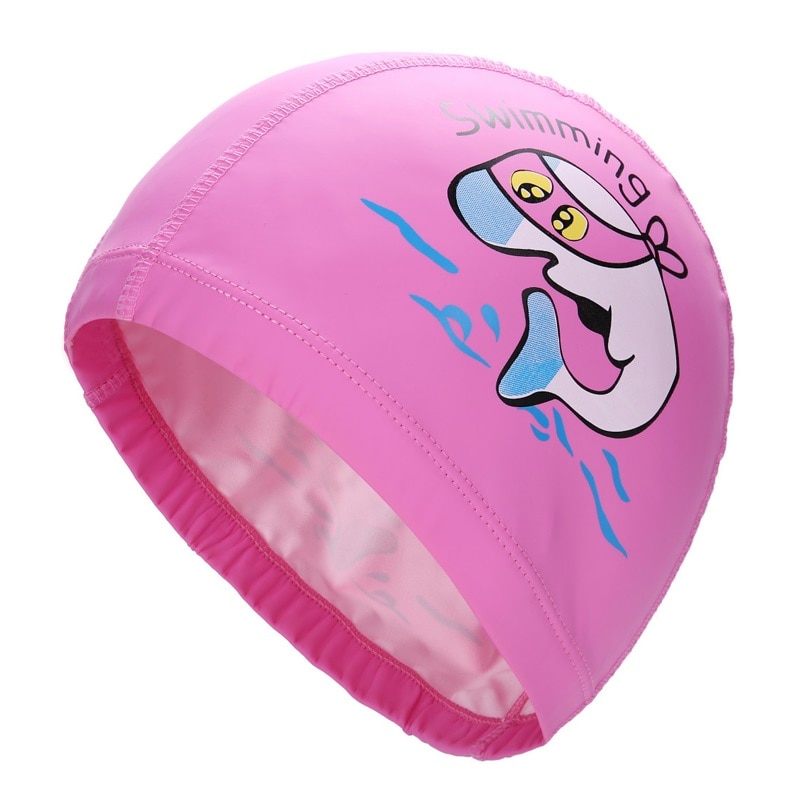 Tkanina PU Cute Cartoon zwierząt delfin dzieci dzieci czepek wodoodporny chronić uszy długie włosy chłopcy dziewczęta basen kąpielowy czapki kapelusz: Hot Pink