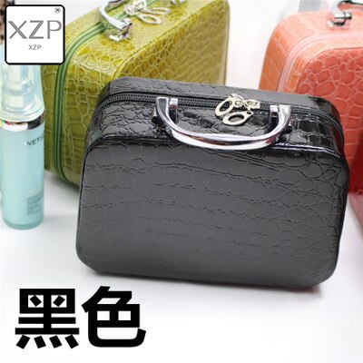 XZP neceseres para mujer, bolsos de viaje de piel sintética, organizador, bolsa de maquillaje, bolsas de lavado, neceser: Black