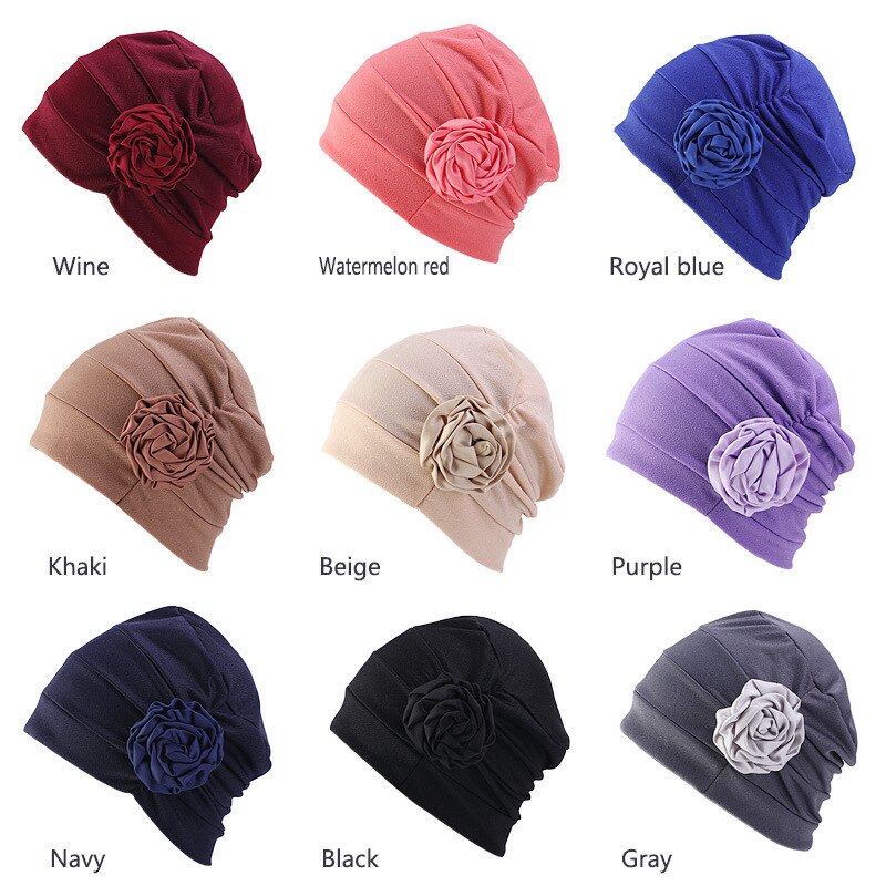 Blomst form turban hår kasketter hue kvinder kemo cap sove nat motorhjelm pige hår styling tilbehør