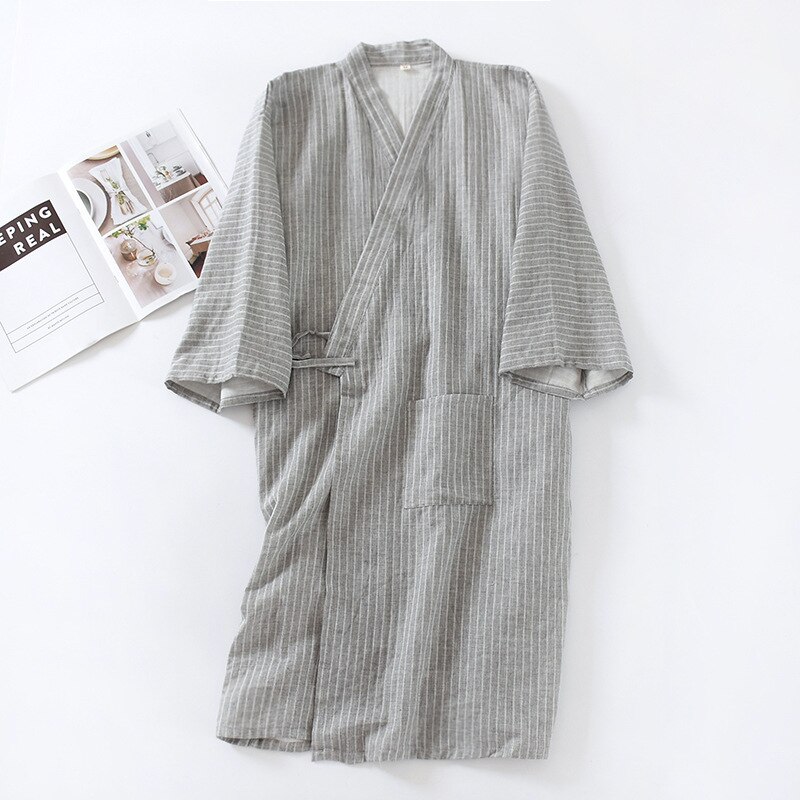 Cotton Kimono Style Bathrobe Men's Spring Summer and Autumn Thin Steamed Bathrobe Nine-quarter Sleeves One-piece Robe Men Kimono: 3 / L