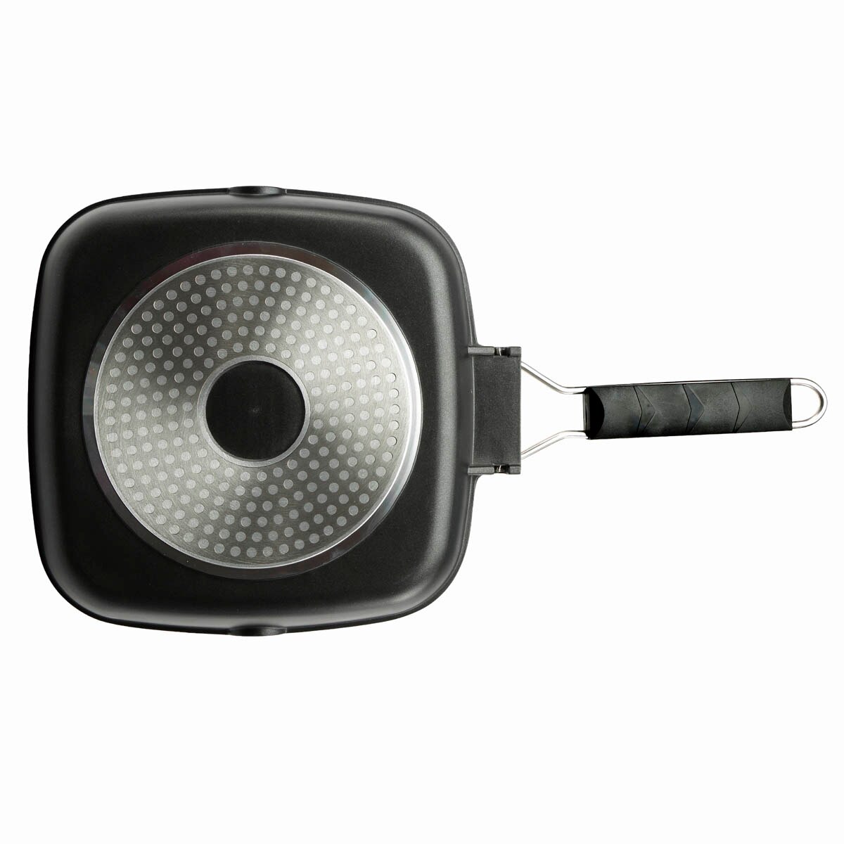 Asador de Bergner, aluminio fundido, 24X24X3.7cm, revestimiento antiadherente duradero, base de inducción por puntos, mango plegable, calor uniforme, asador, grill, plancha de cocina