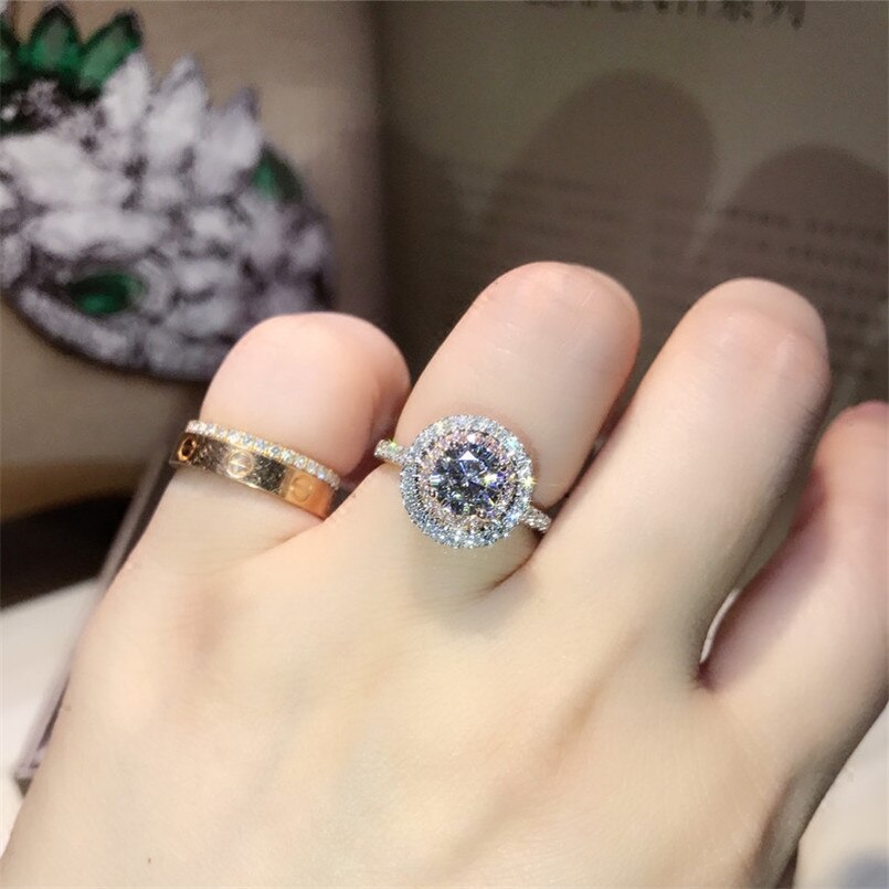 CC Vintage S925 Silver Rings For Women Ring Pink Round Stone Bridal Wedding Jewelry Temperament Accessories CC593