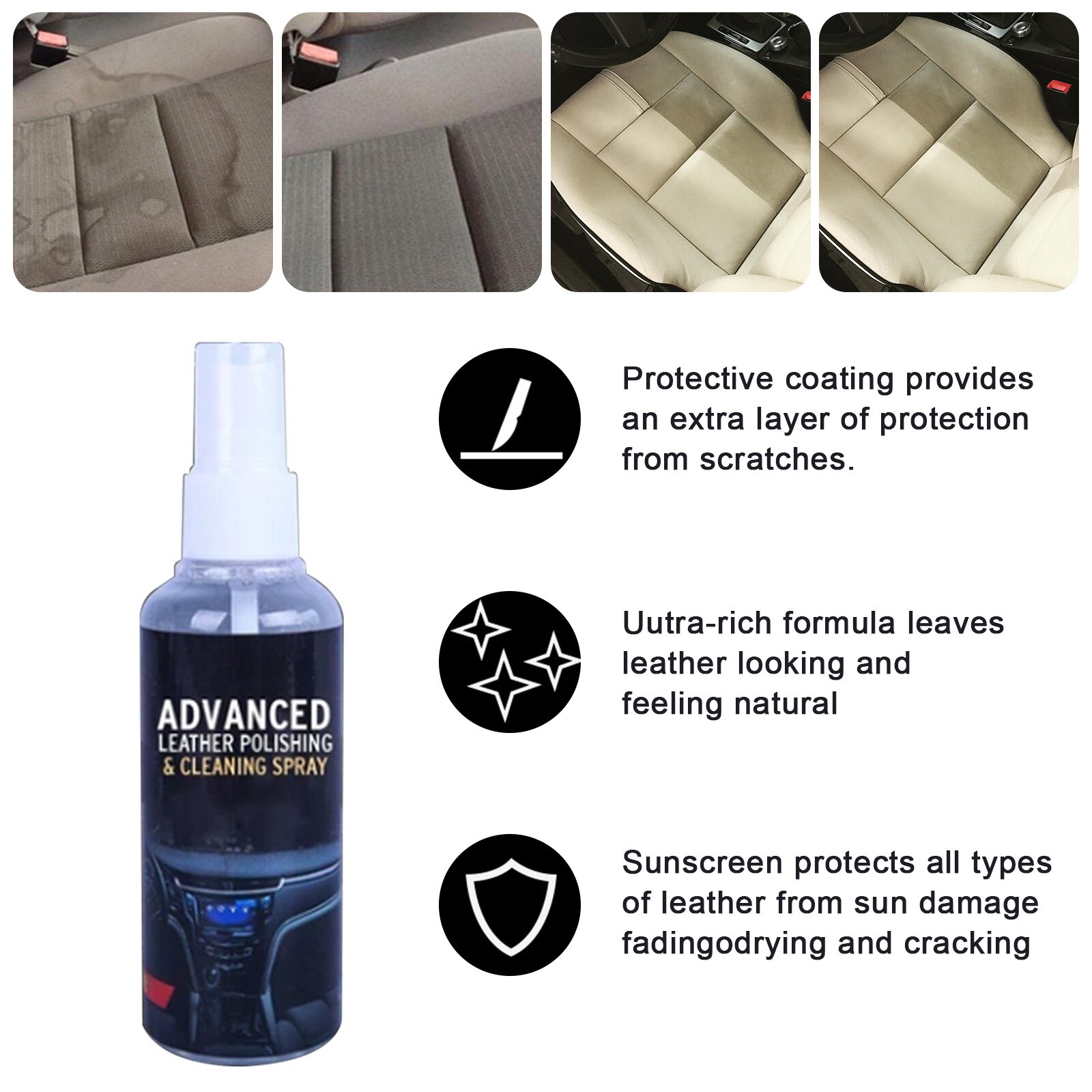 30/50/100 ML Car Interior Cleaner Agent Roof Fabric Flannel Leather Seat Cleaning Wax Cleaner Coating Polishing Spraying Wax