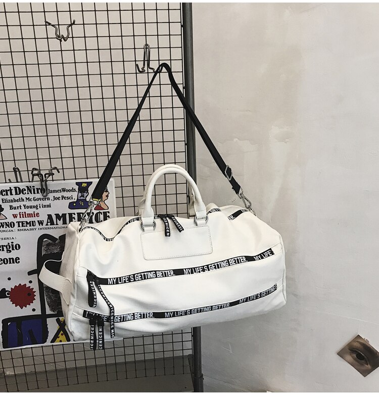 Saco de fitness saco de treinamento de esportes saco de viagem de grande capacidade de negócios femininos curto saco de viagem saco de bagagem de mão multifuncional: WHITE