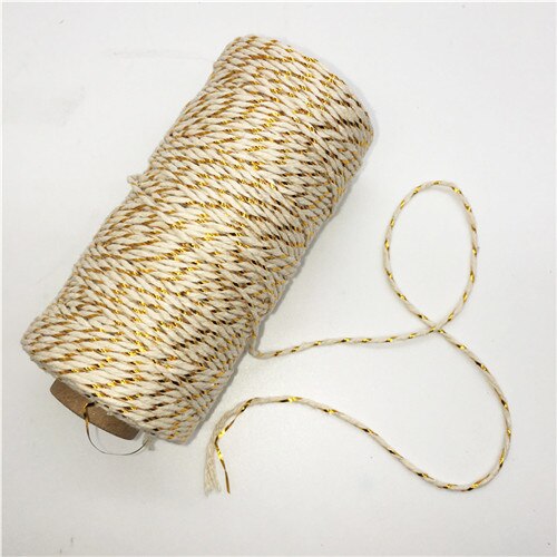 100 m/roll Kleurrijke DIY 2ply Bakers Roze String Katoenen Koorden Touw voor Home Decor Handgemaakte Kerst Cadeau Verpakking ambachtelijke Projecten: Beige gold