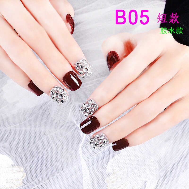 24 Stks/set Nep Nagels Druk Op Meisjes Vinger Schoonheid Valse Nail Art Tips Bright Shining 3D Diamond Inzoomen Franse nail Art Tips