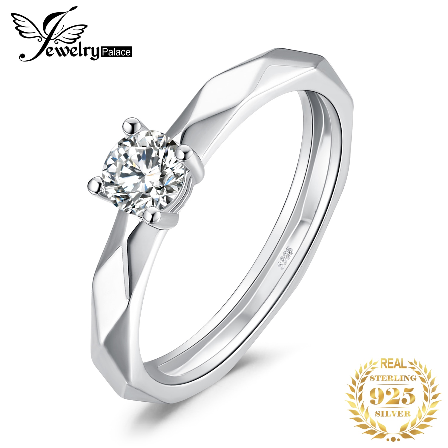 JPalace Cubic Zirconia Anel de Noivado de Prata Esterlina 925 Anéis para As Mulheres Anel de Aniversário Anéis De Casamento De Prata 925 Jóias