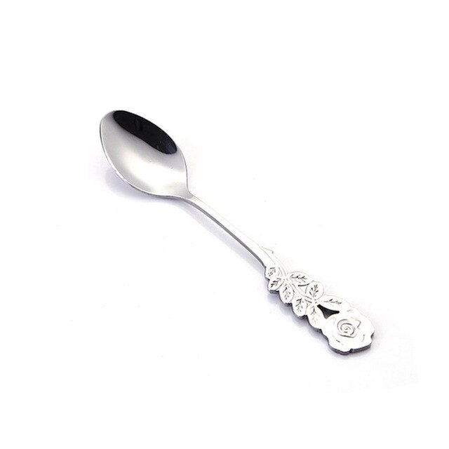 Vintage metal kaffeske steg omrøringsske teskefuld langt håndtag te ske dessert ske køkken bordservice: Sølv