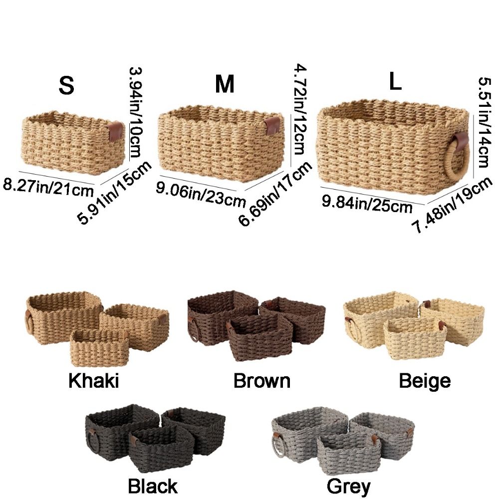 3PCS Handmade Paper Rope Storage Basket Simple Decorative Cosmetics Storage Basket Eco-friendly with Handle Laundry Basket