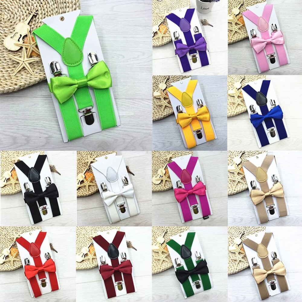 1pc børn elastiske seler & butterfly matchende smoking jakkesæt unisex dreng pige bowtie børn kostume justerbar y-back seler