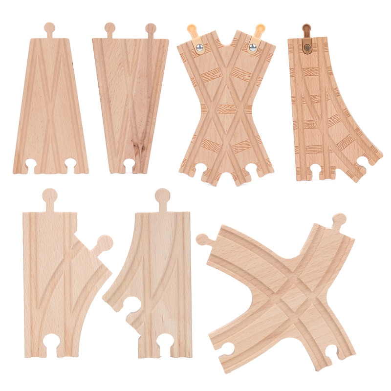 Houten Treinrails Set Trein Accessoires Switching Crossing Track Stukken Railway Blokken Speelgoed jongen