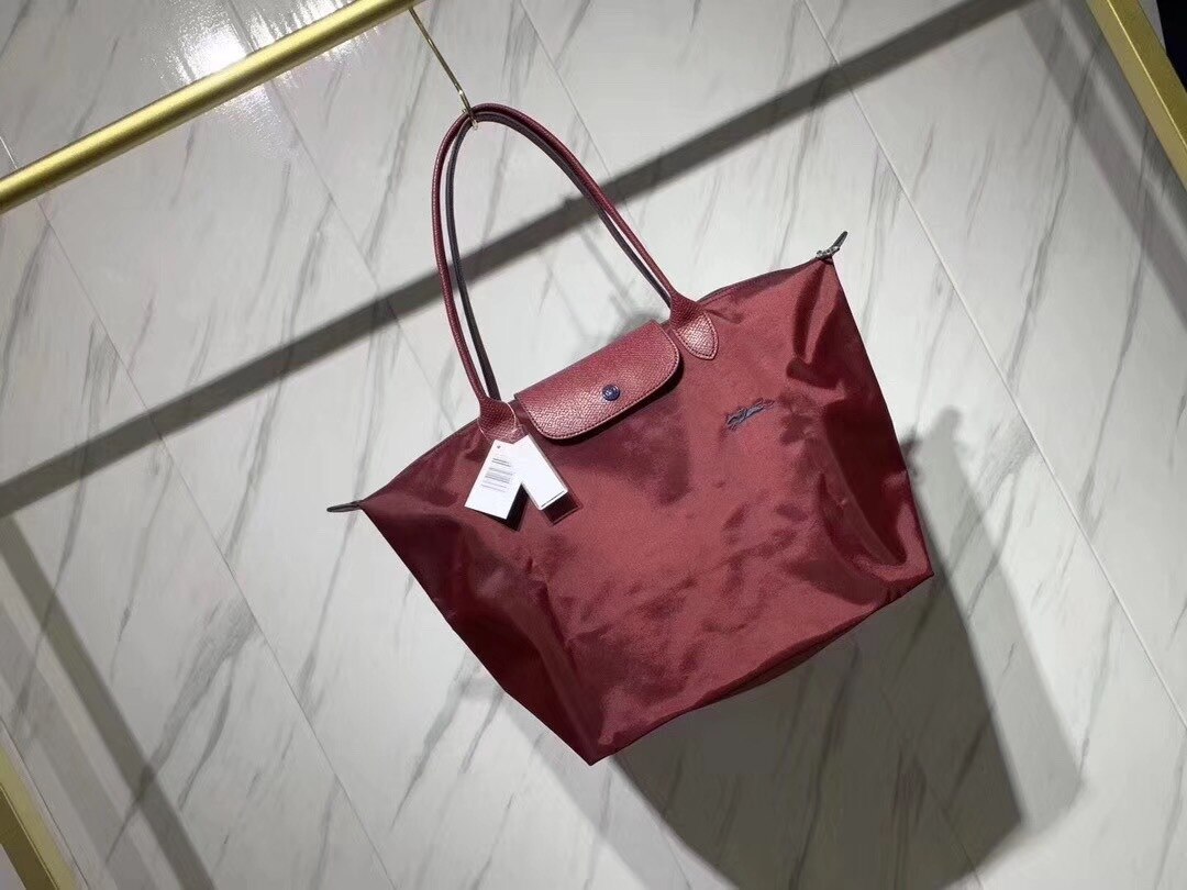 Lange griff große bestickte knödel tasche wasserdichte pendler tasche handtasche nylon leinwand tasche: Red wine