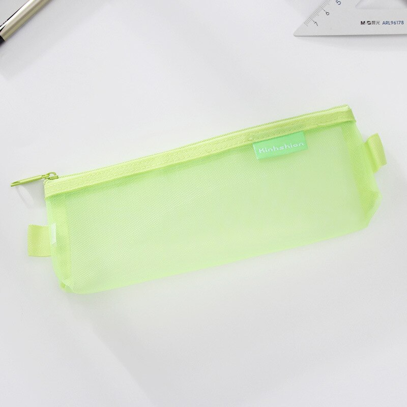1pcs Transparent Grid Zipper Pen Bag Pencil Case Storage Bags for Girls School Stationery Supplies kids Student: Green