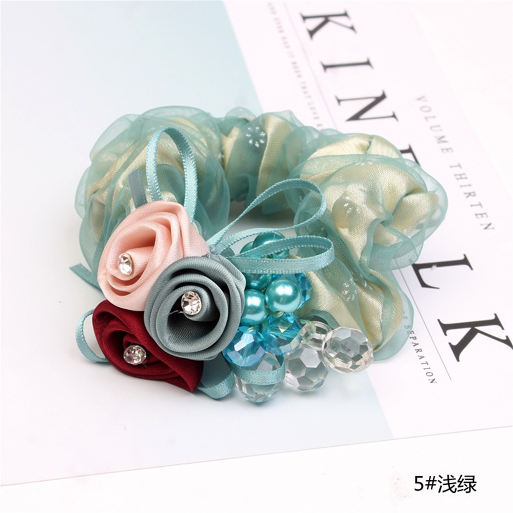 coreana, cuerda para el cabello con perlas, banda para el cabello con flores rosas, lazos para el cabello con diamantes de imitación, banda de goma, joyería para el cabello, accesorios para el cabello para mujer: Lavanda