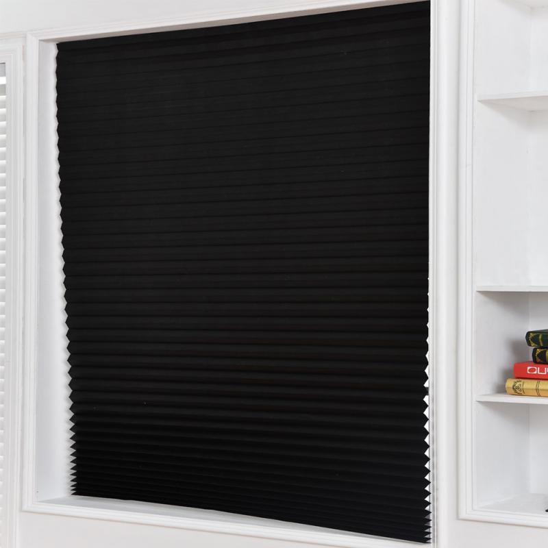 Pleated Blinds Half Self-Adhesive Blackout Windows Curtains for Bathroom Kitchen Balcony Shades Office Lliving Room Blind #: Black / 90X180 cm