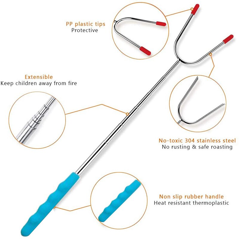 1 PCS Barbecue Tool Stainless Steel Telescopic Barbecue Fork Outdoor Camping Grilled Sausage Grilling Fork