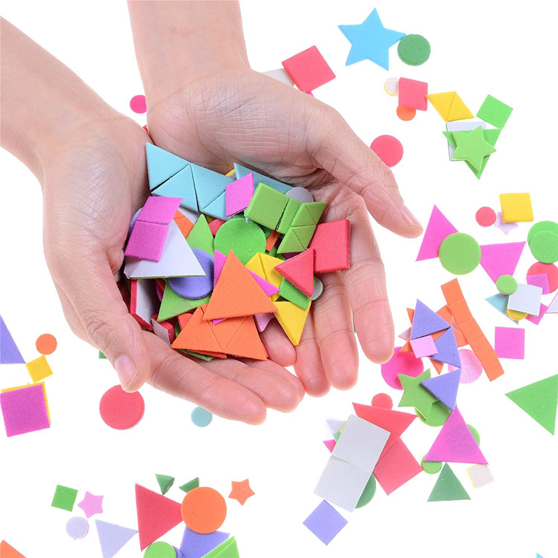 Zelfklevende Mini Geometrie Vorm EVA Foam Stickers Kids DIY Art Craft Glitter Sterren Brief Voorschoolse Stickers Diverse Kleur