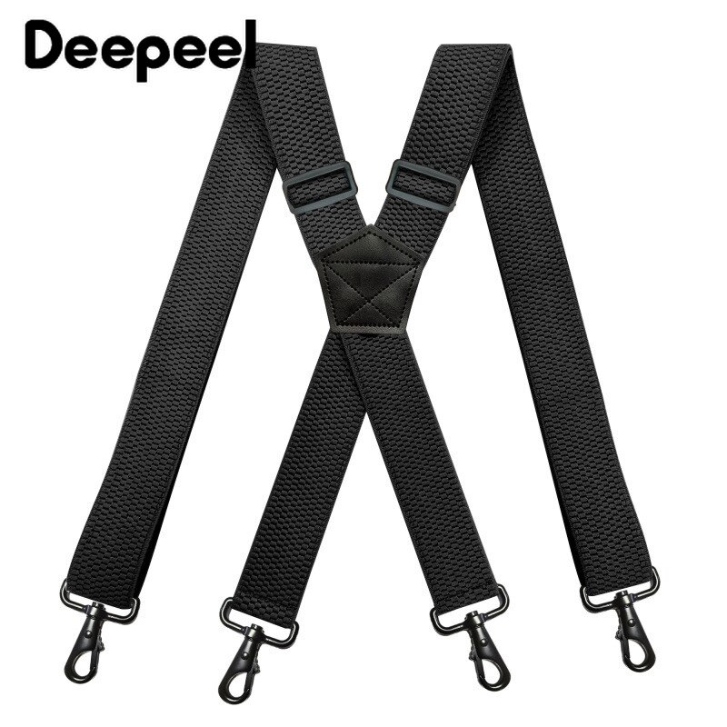 Deepeel 1pc 3.5*120cm Men's Braces X-shaped Corn Grain Stretch Wide Suspenders Black Hook Buckle 4 Clip Straps Male Jockstrap