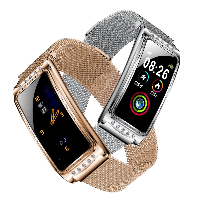 Smartwatch Damski F28 - Tętno, Ciśnienie Krwi, Tlen, Przypomnienie o Okresie, Bransoletka Fitness