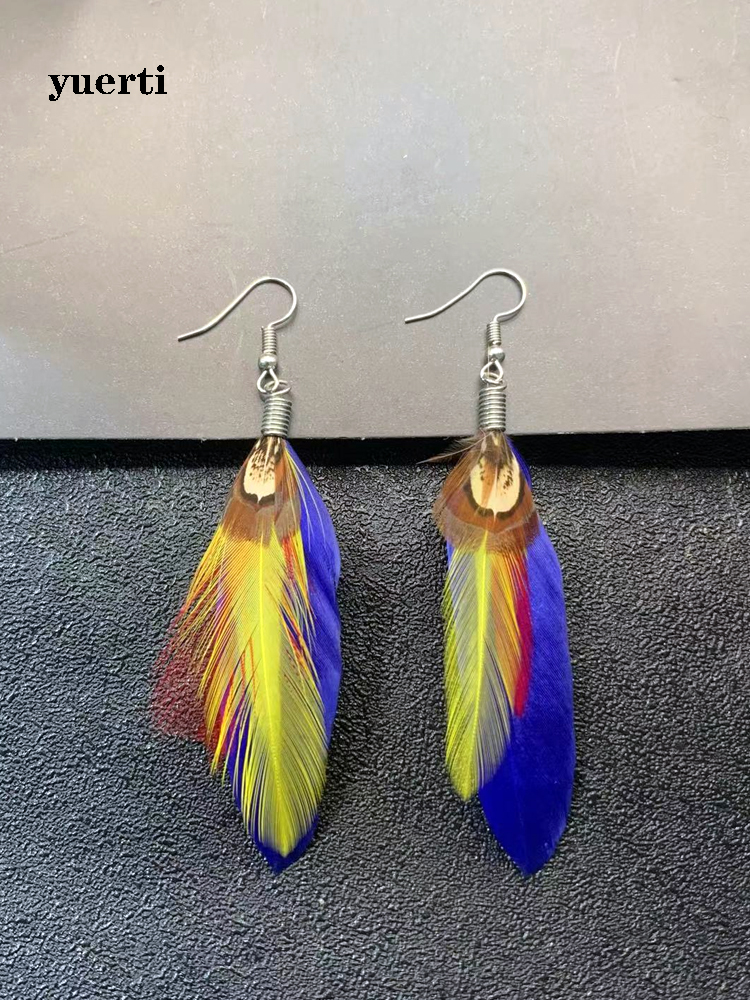 Paquete europeo y americano, pendientes bohemios de plumas de pavo real, pendientes nacionales femeninos, joyería de hadas bohemias: YU14