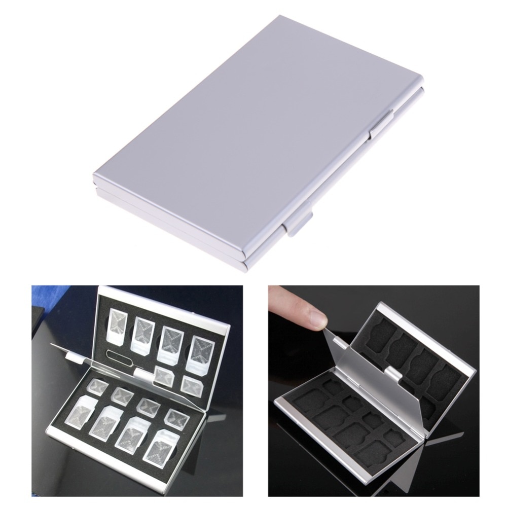 Caja de almacenamiento de aluminio para tarjetas SIM, estuche Protector de soporte para tarjetas de memoria, Micro Nano SIM, 15 en 1