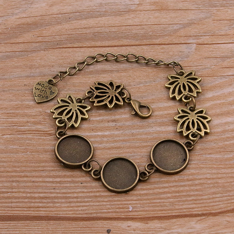 1 Uds., 2 colores, 15 estilos, aleación de Zinc de Metal, pulsera redonda de 12mm, ajuste de cabujón, conector de flor y Luna, accesorios de joyería hechos a mano: Granate