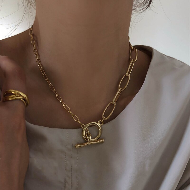 Peri'sBox Gold Gemischt PaperClip Kette Halsketten Umschalten Verschluss Kreis Halsketten für Frauen Bar Halskette minimalistisch Heißer Schmuck