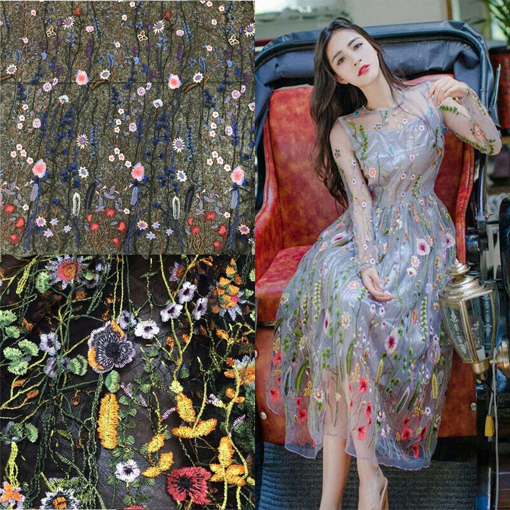 Tela de malla Floral bordada para vestido de novia, velo de gasa de tul para hacer vestidos, ropa de encaje