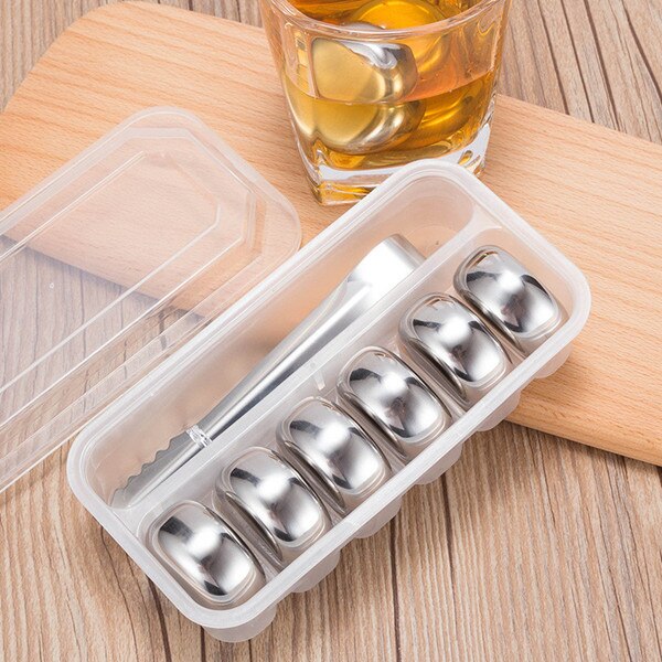 Stainless Steel Chest Pattern Whisky Ice Cubes Bar Vodka Wiskey Wine Beer Cooler Rocks Coolers Holder Boxed Chiller Tools: 6 PCS chest Pattern