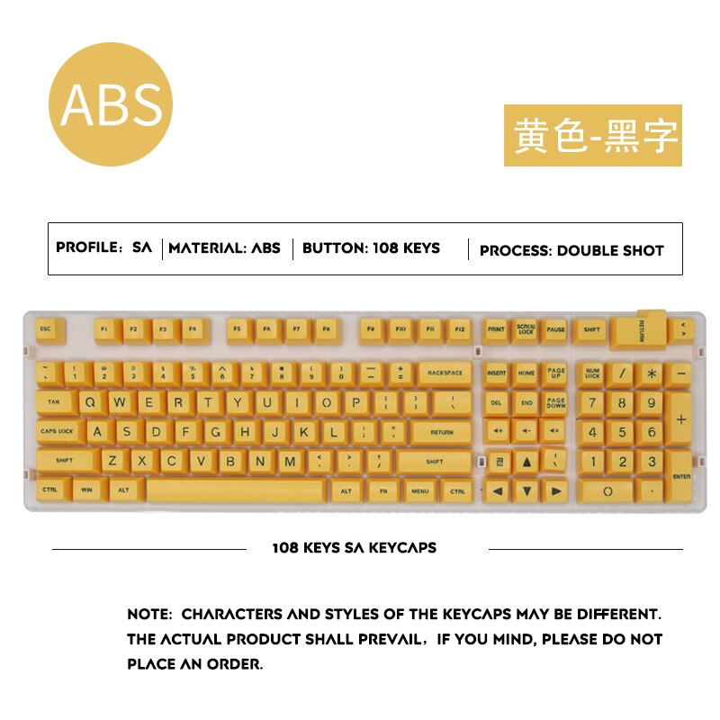 108 schlüssel SA Profil Keycap Große Schrift Opaque Ball Kappe Doppel Schuss Personalisierte Keycap Für Cherry MX Schalter Mechanische Tastatur: Yellow