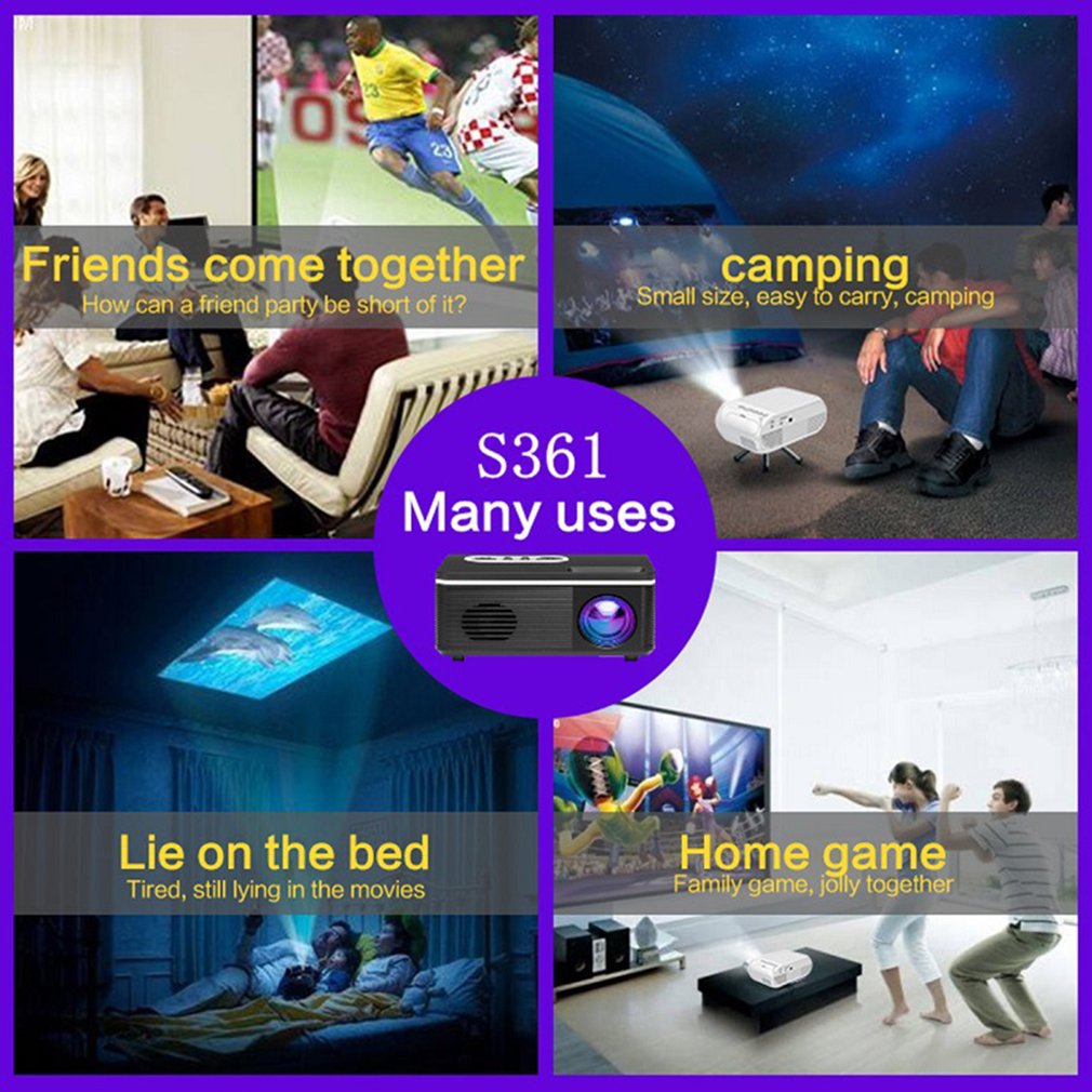 S361 Draagbare Mini Projector 600 Lumen Led Projector Ingebouwde Luidspreker Home Media Player Projector Hd Led Multimedia