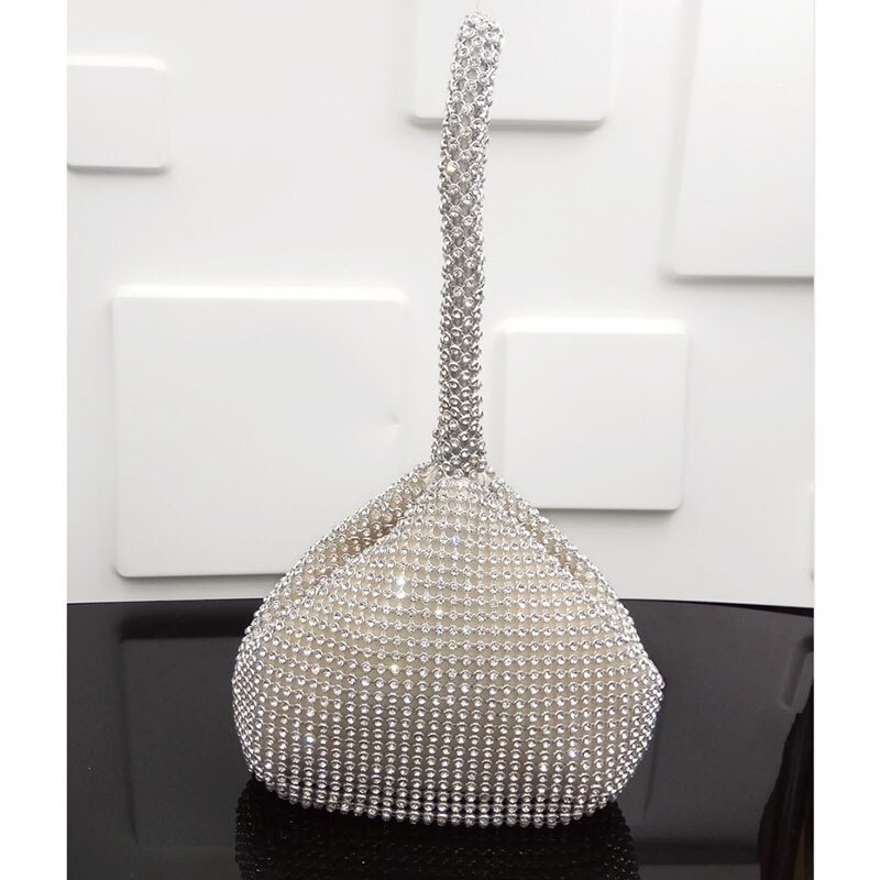 Muling Funkelnden Silber Diamant Frauen Mini Abend Kupplung Armbänder Tasche Braut Hochzeit Party Kristall Handtasche und Geldbörse: white