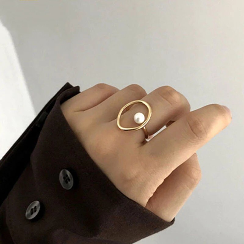 Onregelmatige Holle Cirkel Parel Ring Geometrische Open Finger Ring Voor Vrouwen Goud Kleur Sieraden