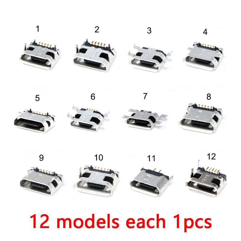 24 Modellen Micro Usb Connector Socket Jack Usb Connectors Set Voor MP3/4/5 Lenovo Zte Huawei Samsung Sony Xiaomi htc: 12PCS