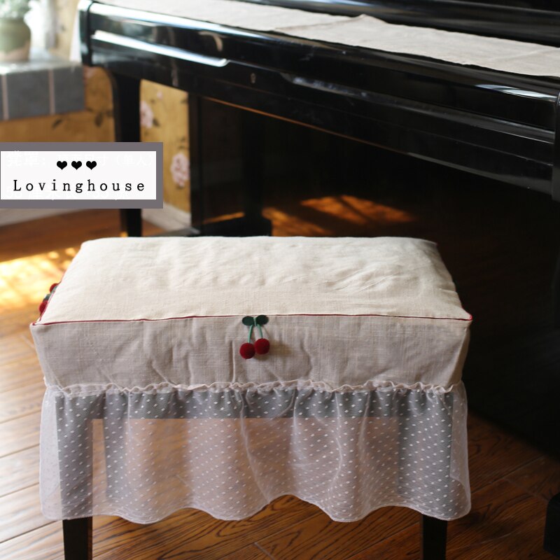 Piano cover modern lace dust-proof piano cover stool seat cover home decoration full set of cotton hemp piano dust cover: Stool cover35x58cm