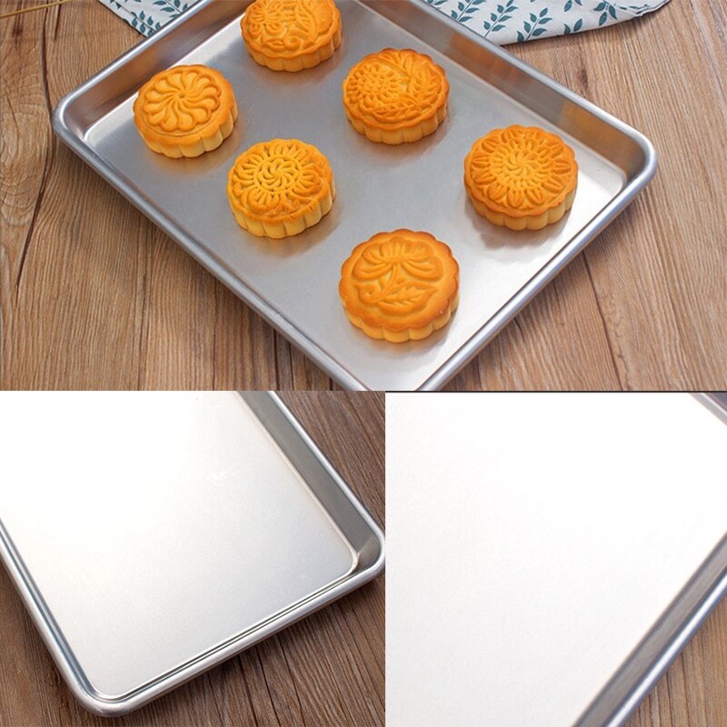 Aluminum Rectangular Baking Tray,Cake Baking Tray Cookie Shelf Baking Tray,Baking Tray (2 Pack), Silver