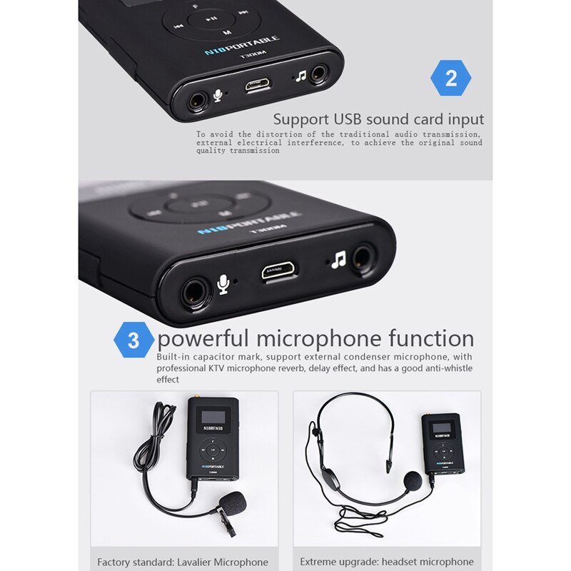NIORFNIO Handhold Portable PLL FM Transmitter T300M 0.3W Small Output Power MP3 Broadcast Radio Transmitter