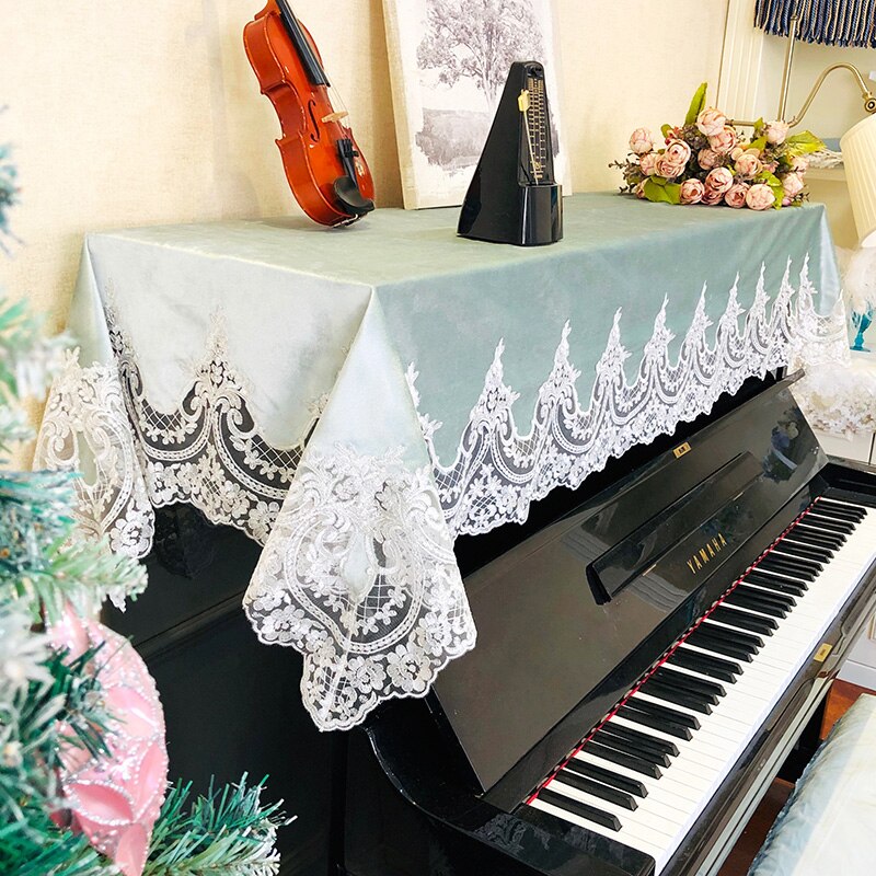 Demi-ensemble de couverture de piano en dentelle de , tissu de piano coréen, serviette de piano de style princesse, anti-poussière de couleur pure, 100x210cm: 3 / Piano cover100x210cm