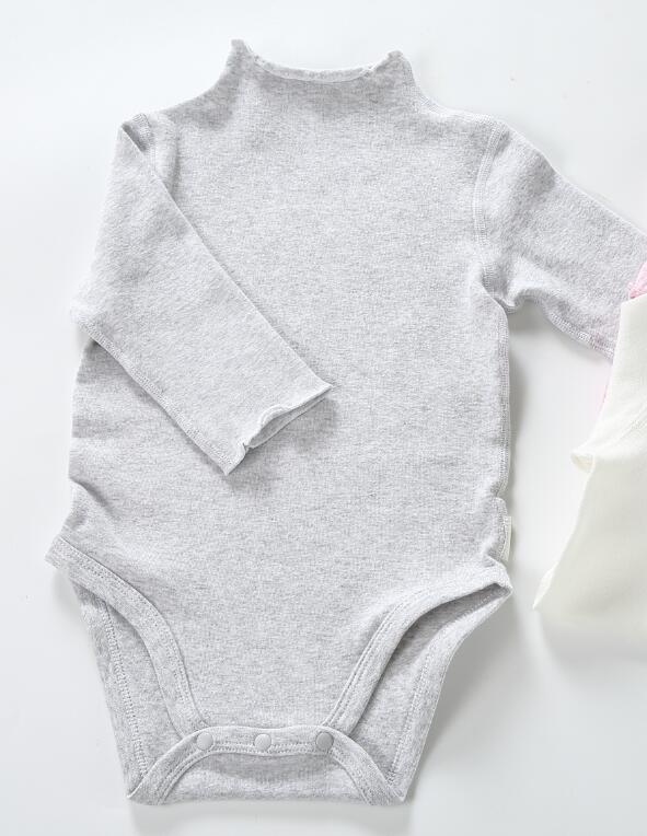 Baby kleding hoge picot hals bodysuit kinderen kleding baby jongens meisjes kleding lange mouwen kinderen kleding solid: grey melange / 24M