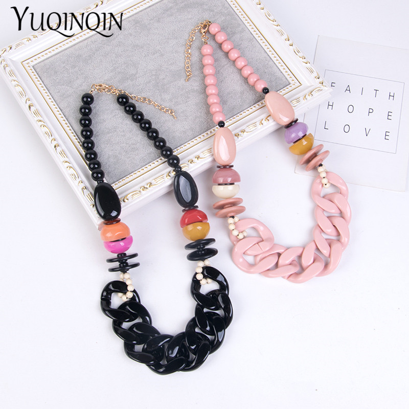 Statement/Chain Necklace Women Red Beads/Custom Necklace Charm Acrylic Resin Long Necklaces Female Large Vintage Jewelry