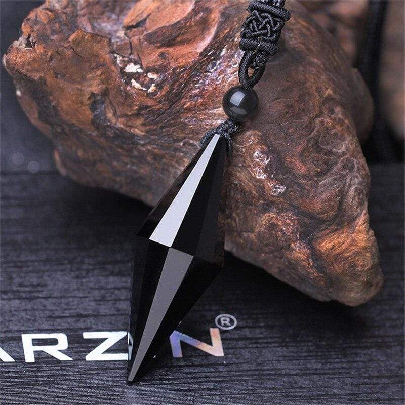 Black Obsidian Pyramid Pendant with Chain Men's Jewelry Women's Jewelry Jade Pendant: double pointed