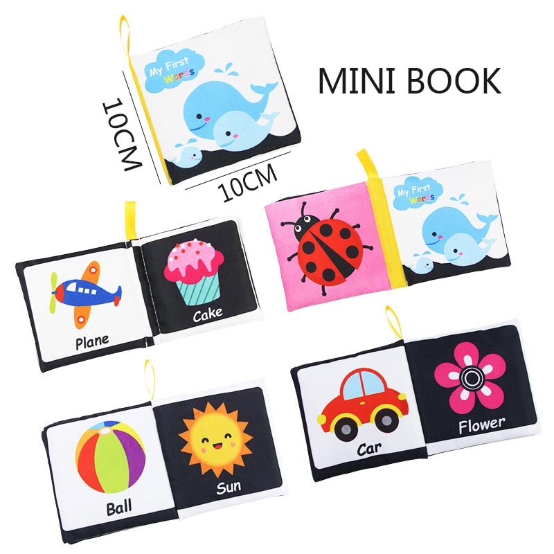 Baby visual excitement book quiet book black and white enlightenment educational toy animal cloth book baby books 0 12 months: MINI words book