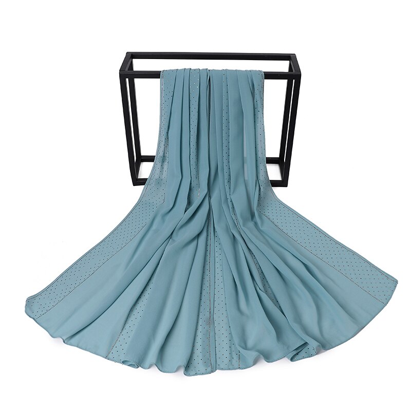 Écharpe en mousseline de soie avec perles pour femmes, Hijab avec perçage de cristal, châles, bandeau, écharpe, 19 couleurs au choix: COLOR 12