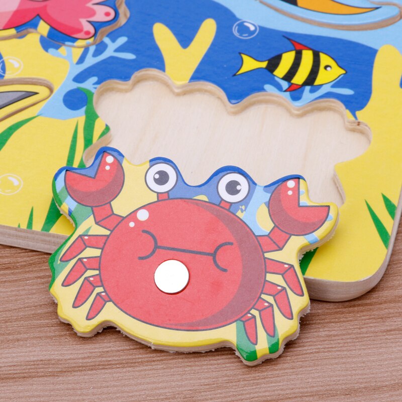 bambino Di Legno di Pesca Magnetica Gioco Da Tavolo 3D puzzle di puzzle per Bambini di Educazione Q6PD