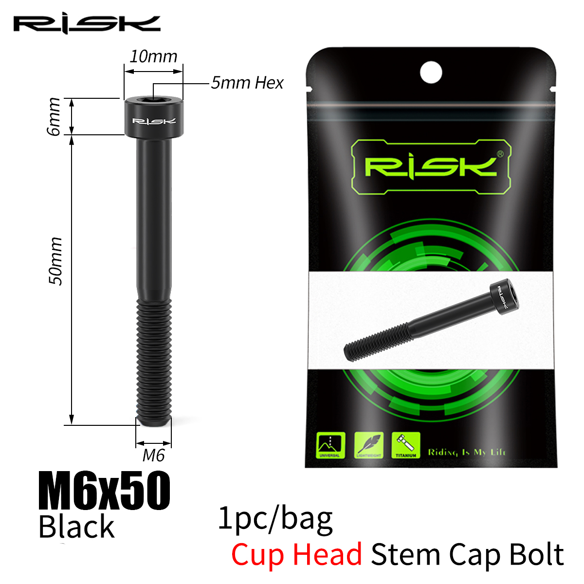 RISK Bicycle Titanium Bolt Screw M6x30 M6x35 M6x40 M6x50 for Bicycle Headset Stem Cap Cover Disc Brake Caliper Flat Allen Head: Mint