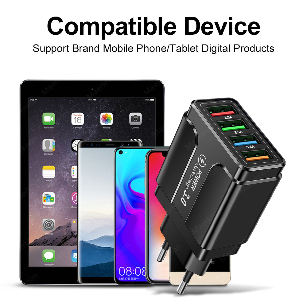 5.1A Quick Charge 4 Ports Universal Fast Charging EU US Plug Power Adapter For Samsung S10 iPhone12 Tablet Mobile Phone Charger