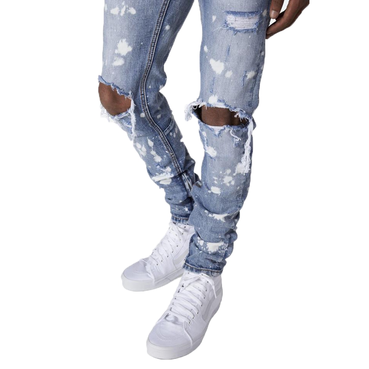 Pantalones vaqueros desgastados con de lunares para hombre, Vaqueros ajustados con agujeros de rodilla, Pantolon