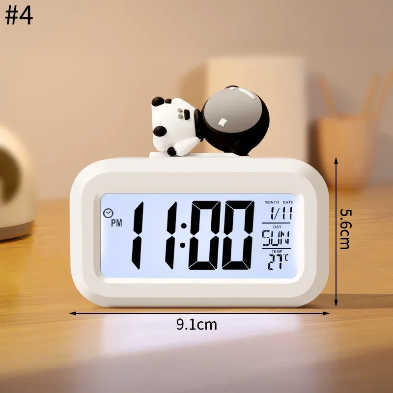 LED Digital Clock Cute Kawaii Rome Decor Cartoon Pig Alarm Clock with Night Light Room Cute Watch Bedroom Bedside Ornaments: green